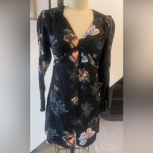 All Saints Black Mini Dress with Floral Accents